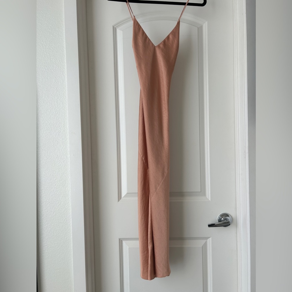 Aritzia Wilfred Spaghetti Strap Slip Dress with Slit and Cross Back